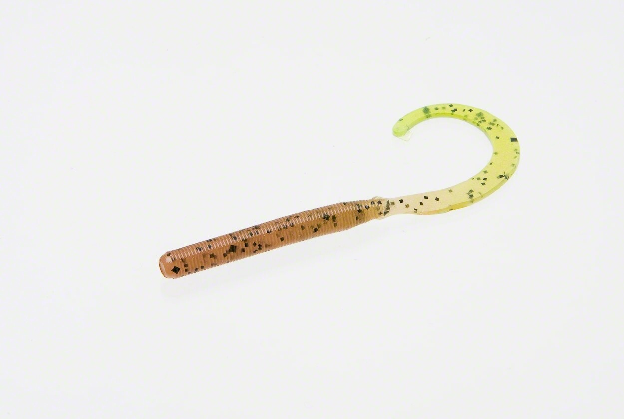 Zoom 010015 Curly Tail Finesse Worm 4&quot;, 20Pk, Pumpkin Chartreuse