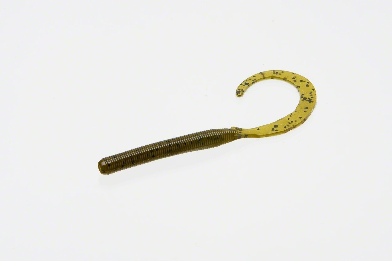 Zoom 010025 Curly Tail Finesse Worm 4&quot;, 20Pk, Green Pumpkin