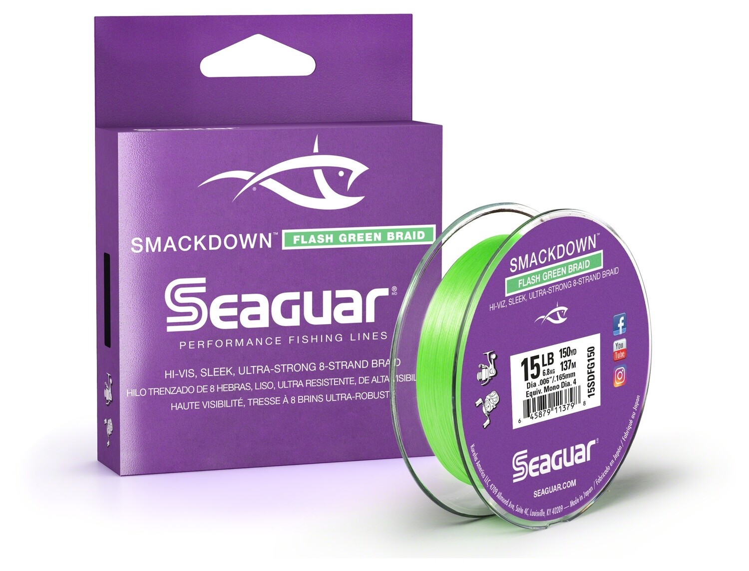 Seaguar 15SDFG150 Smackdown Braided Line Flash Green 15lb 150yd 