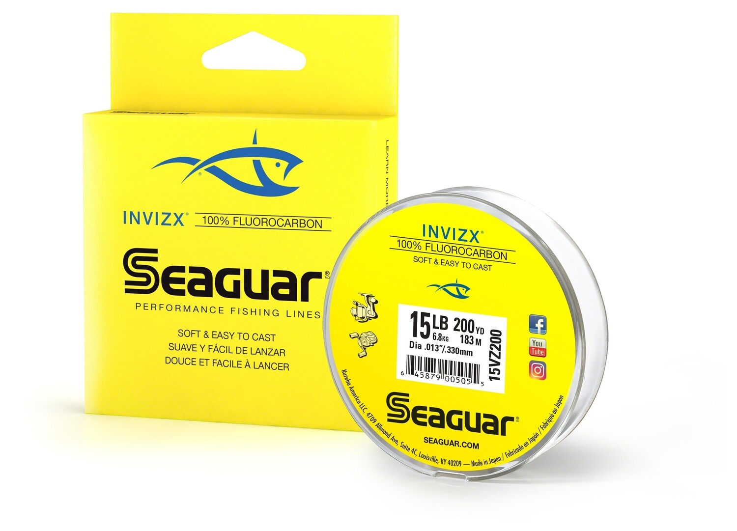 Seaguar 15VZ200 InvizX 100% Fluorocarbon Main Line 15Lb 200Yds