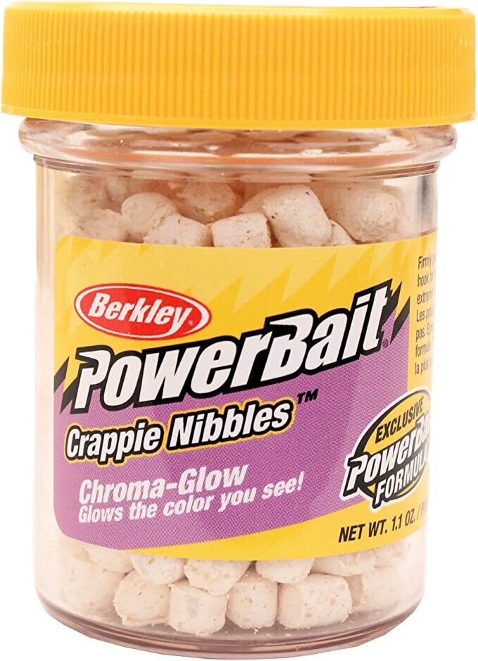Berkley CNGW PowerBait Chroma-Glow Crappie Nibbles Glow White 1.1oz
