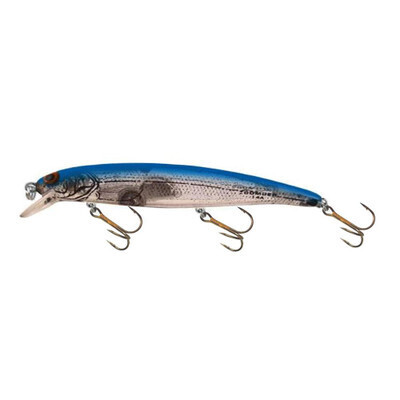 Bomber A-Salt Minnow, 5 3/4", 1 oz, 1/0 Hooks, 2-4 ft, Silver Flash/Blue Back