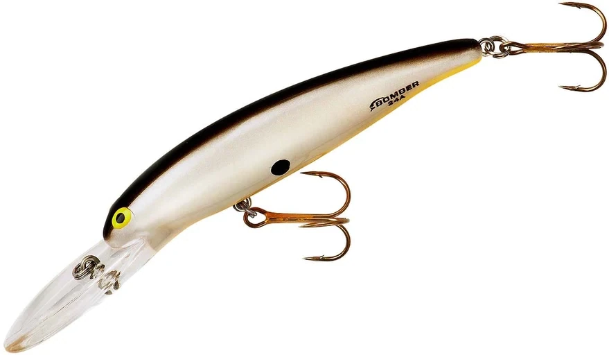 Bomber Deep Long A Minnow, 3 1/2&quot;, 3/8 oz, Pearl/Blackback/Orange, Floating