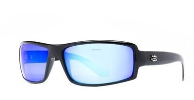 Calcutta NW1BM New Wave Sunglasses Shiny Black Frame/Blue Mirror Lens