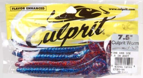 Culprit C720-44 Original Worm, 7 1/2", Fire &amp; Ice, 18 Pk