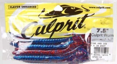 Culprit C720-44 Original Worm, 7 1/2", Fire &amp; Ice, 18 Pk