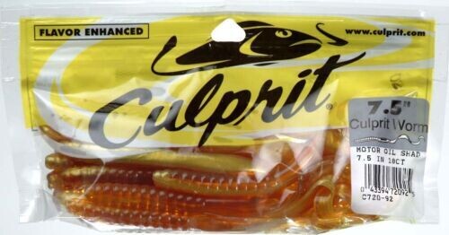 Culprit C720-92 Original Worm, 7 1/2", Motor Oil Shad, 18 Pk
