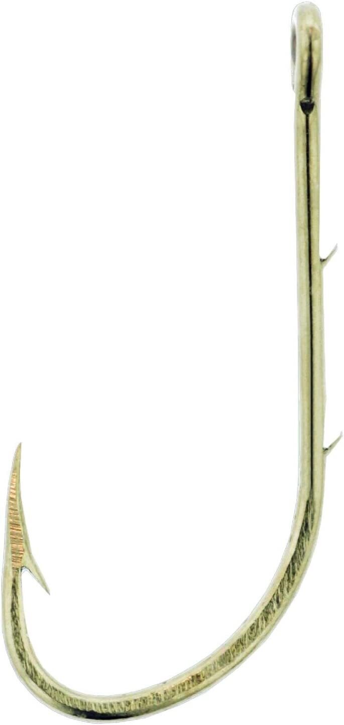 Eagle Claw Baitholder Hook, Size 8, Curved/Forged, 2 Sliced Shank, Offset, Ringed Eye, Bronze, 10 per Pack