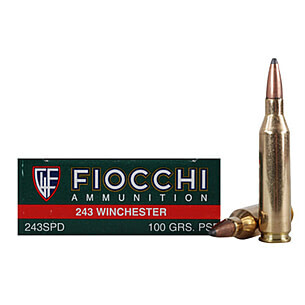Fiocchi 243SPD Centerfire Rifle Ammo 243 Win, 100 Gr, PSP Pointed Soft Point, 3,200 fps, 20 Rnd