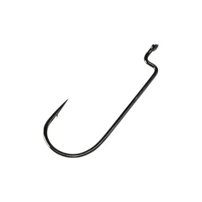 Gamakatsu 54411 Worm Hook, Size 1/0, Needle Point, Round Bend, Offset, Ringed Eye, NS Black, 6 per Pack