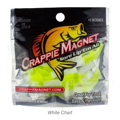 Leland 87274 Crappie Magnet 15 Pc. Body Pack, White/Chartreuse, 15/Pack