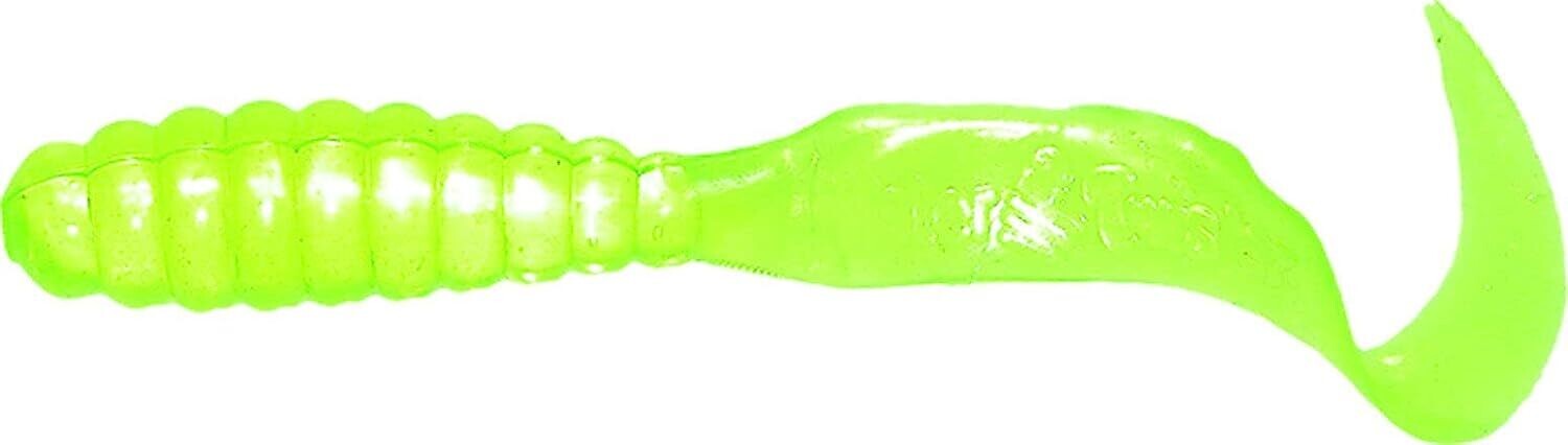 Mr Twister TTSF20-10S Teenie Tail 2" Chartreuse/Silver Flk 20Pk