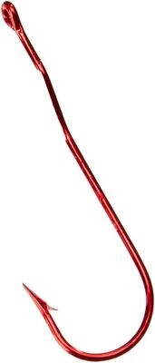 Mr. Crappie Cam-Action Hook, Size 4, Needle Point, Light Wire, Aberdeen, Straight Eye, Red, 18 pack