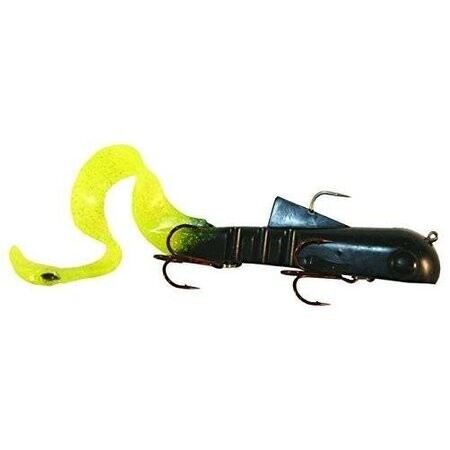 Musky Innovations 10204 Regular Bull Dawg, 9", 3 oz, (2) 3/0 Hooks, Standard Black Chartreuse