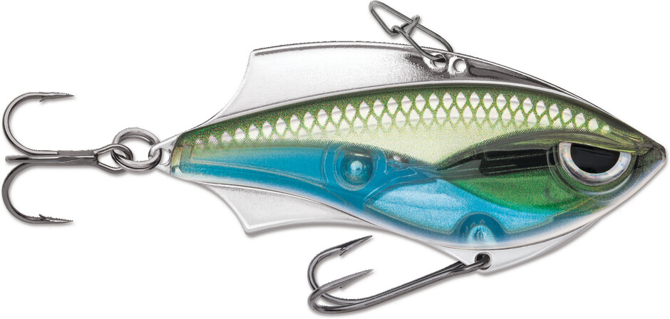 Rapala RVB06MBS Rap-V Blade 6, 2-1/2&quot;, 1/2 Oz, #4 and #6 Hooks, Mossback Shiner
