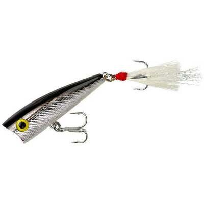 Rebel P60-01 Pop-R Topwater Bait, 2 1/2", 1/4 oz, Silver/Black, Floating