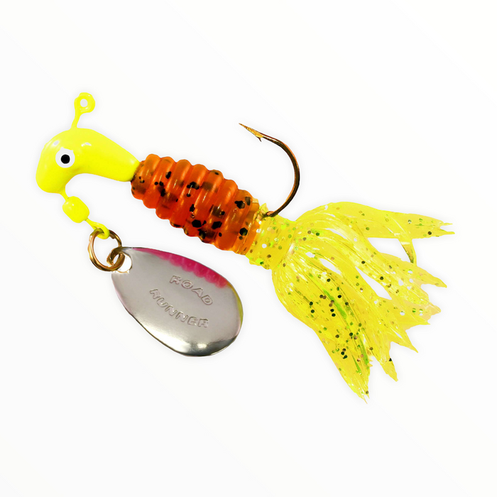 Road Runner Crappie Thunder Jig w/Spinner, 1/16 oz, Fluorescent Red/Green Pep/Opaque Yellow