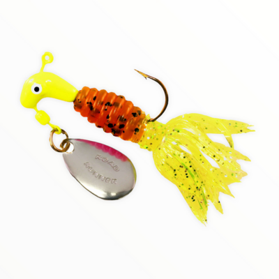 Road Runner Crappie Thunder Jig w/Spinner, 1/16 oz, Fluorescent Red/Green Pep/Opaque Yellow