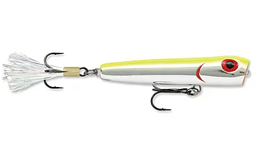 Storm Rattlin' Chug Bug Topwater Popper, 3 1/4", 3/8 oz, Metallic Silver/Chartreuse Back, Floating
