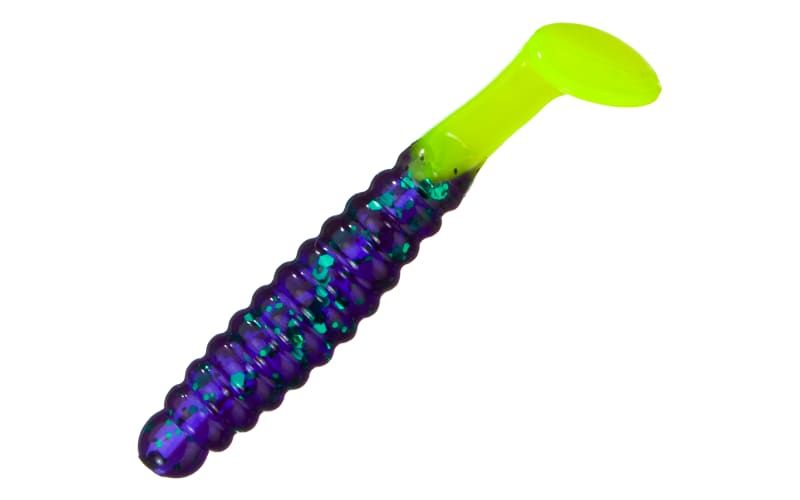 Slider Double Action Minnow Grub, 2 1/8", JuneBug/Chartreuse
