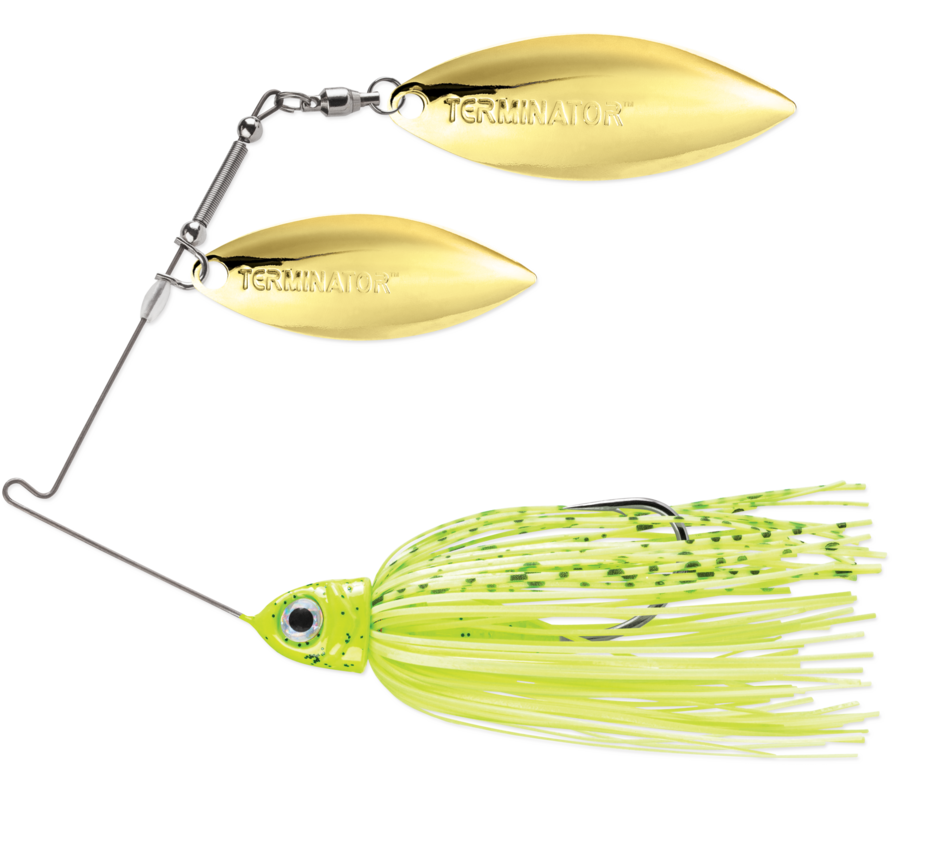 Terminator PSS38WW115GG Pro Series Spinnerbait, 3/8oz, Double Willow, Gold &amp; Gold, Dirty Chartreuse Shad, 1 Pk