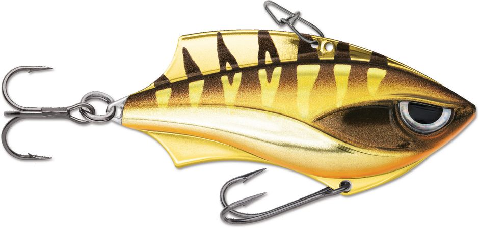 Rapala RVB06GCHT Rap-V Blade 6, 2-1/2", 1/2 Oz, #4 and #6 Hooks, Gold Chrome Tiger