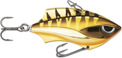 Rapala RVB06GCHT Rap-V Blade 6, 2-1/2", 1/2 Oz, #4 and #6 Hooks, Gold Chrome Tiger