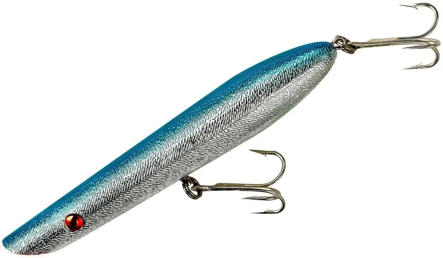 Cotton Cordell Pencil Popper Topwater Bait, 7", 2 oz, Chrome/Blue Back, Floating