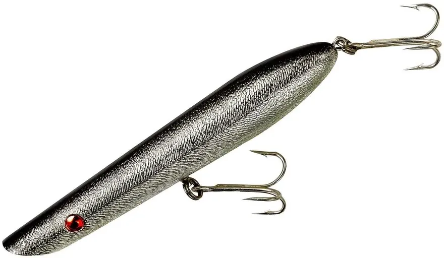 Cotton Cordell C6704 Pencil Popper Topwater Bait, 7", 2 oz, Chrome/Blackback, Floating