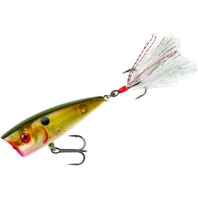 Booyah BYBP314 Boss Pop Topwater Popper, 3", 3/8 oz, Dressed Treble, Ghost Shiner