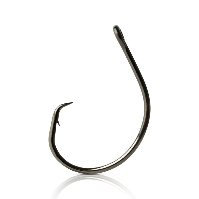 Mustad  Ultrapoint Demon Tuna Perfect Circle Hook, Size 8/0, Needle Point, Wide Gap, Light Wire, Ringed Eye, Black Nickel, 6 per Pack