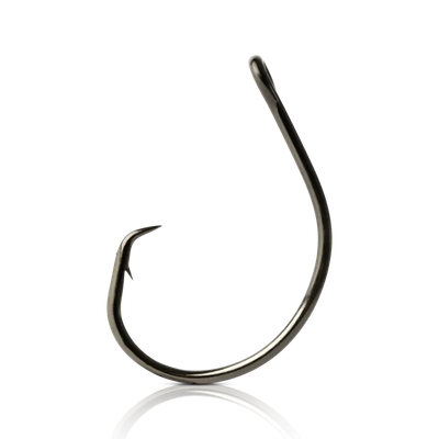 Mustad  Ultrapoint Demon Tuna Perfect Circle Hook, Size 8/0, Needle Point, Wide Gap, Light Wire, Ringed Eye, Black Nickel, 6 per Pack