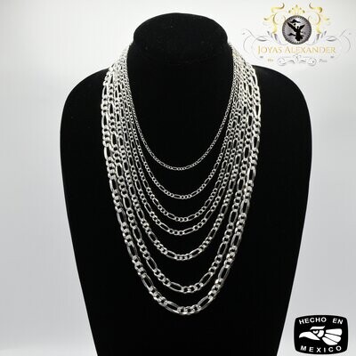 Sterling Silver Figaro Pave Chain Ladies Necklace Plata de Mexico Men&#39;s Solid .925 Cadena