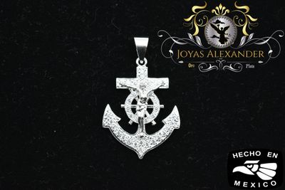 Sterling Silver Jesus Anchor Cross Christ Pendant w/ CZ Stones