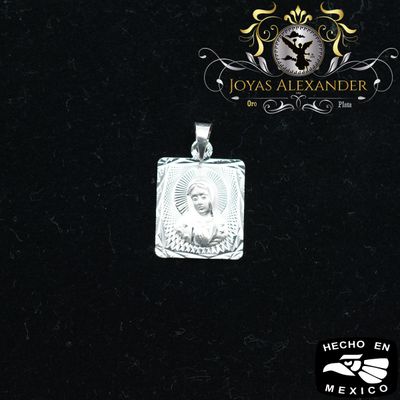 Sterling Silver Virgin Mary Square Medallion Portrait Diamond Cut
