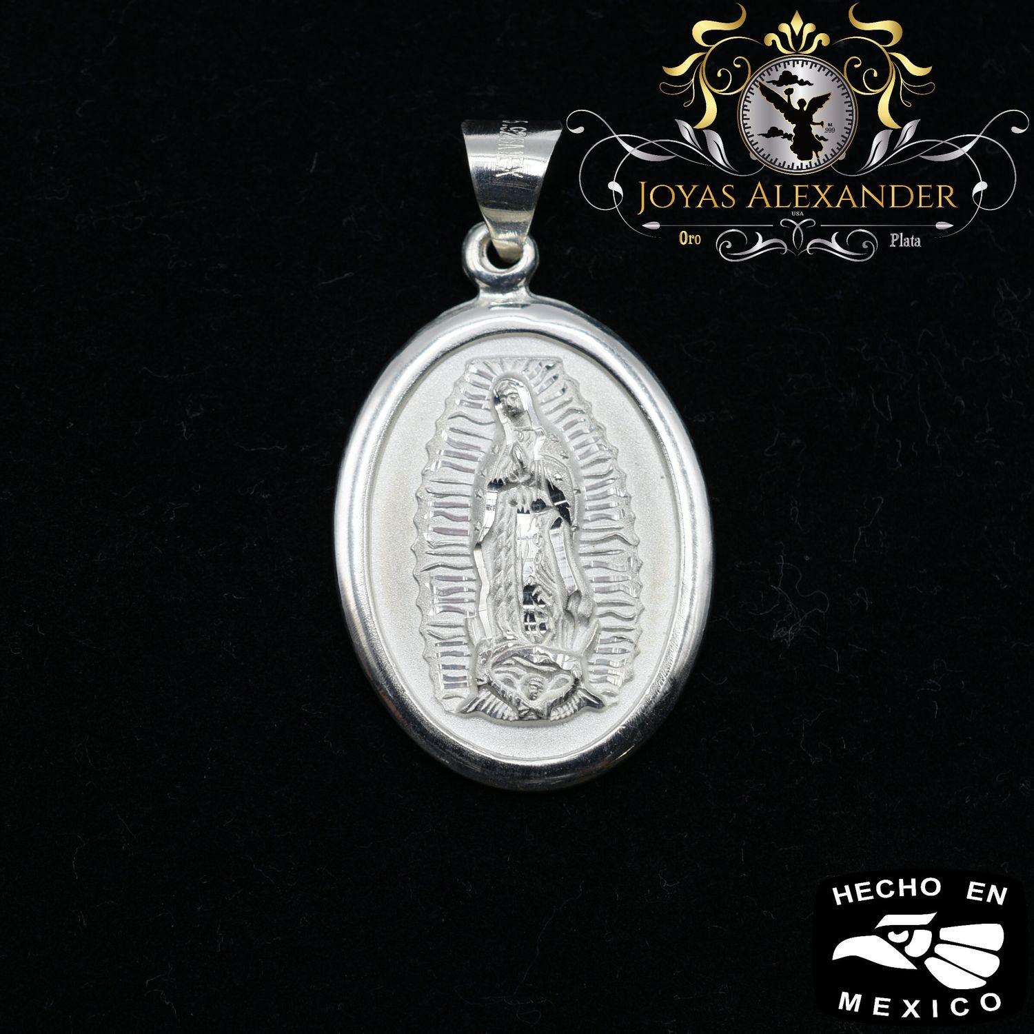 Sterling Silver Virgin Mary Oval Medallion Sandblasted Matte Finish