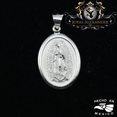 Sterling Silver Virgin Mary Oval Medallion Sandblasted Matte Finish