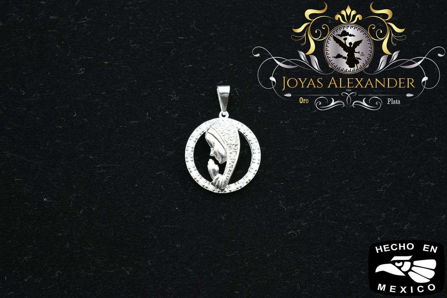 Sterling Silver Virgin Mary Mother Madonna Pendant w CZ Stones
