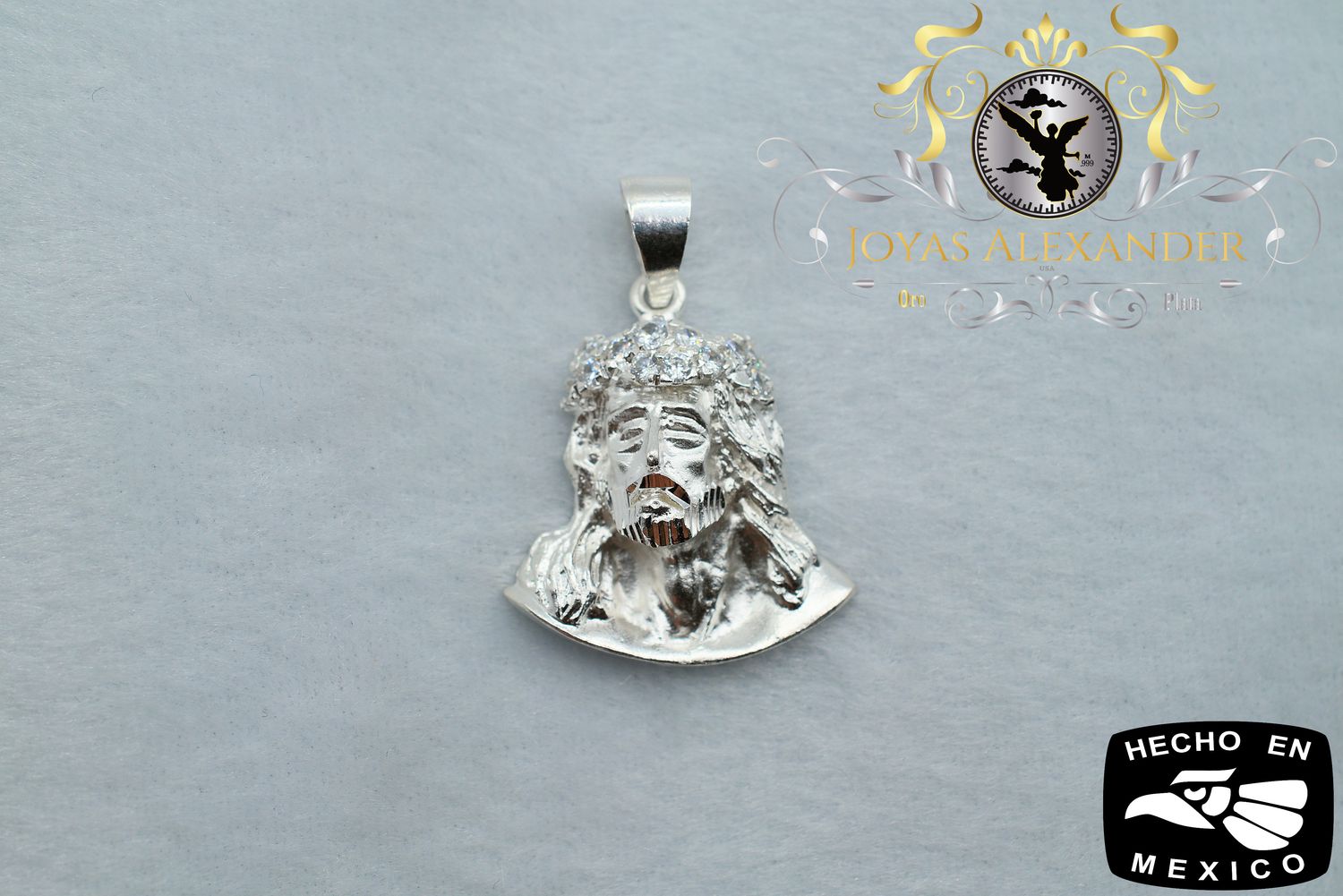Sterling Silver Jesus Piece Diamond Cut w/ CZ Stones