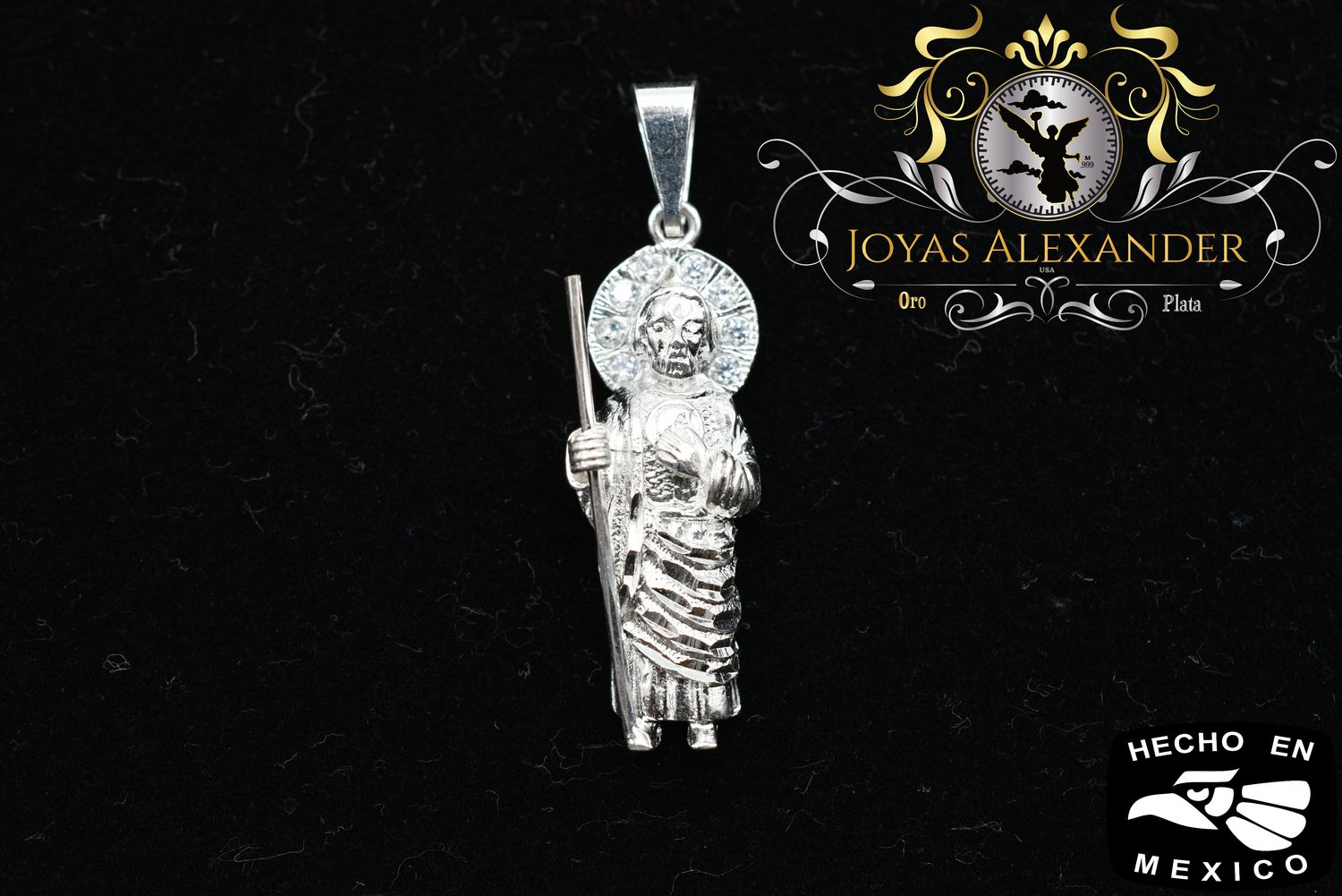 Sterling Silver St. Jude San Judas Pendant w/ CS Stones