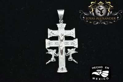 Sterling Silver Cruz de Caravaca Crucifix Pendant Double Sided Large