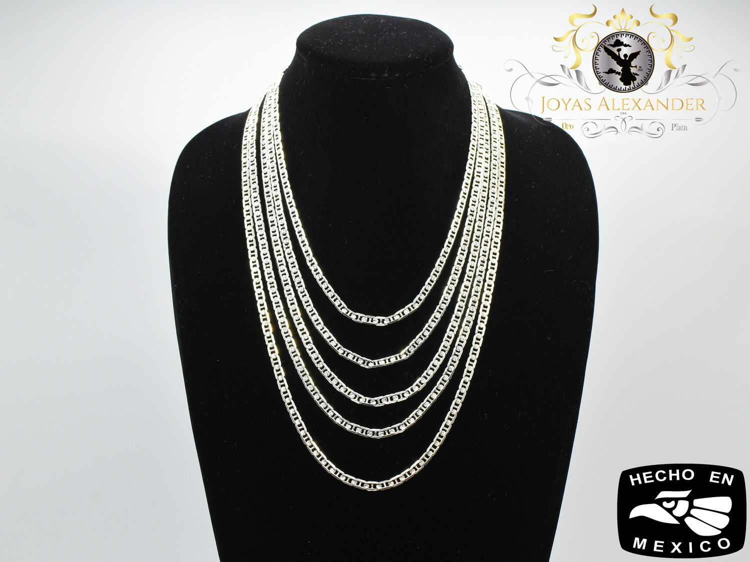 Men&#39;s Sterling Silver Diamond Cut Pave Mariner Anchor Chain Cadena Plata de Mexico