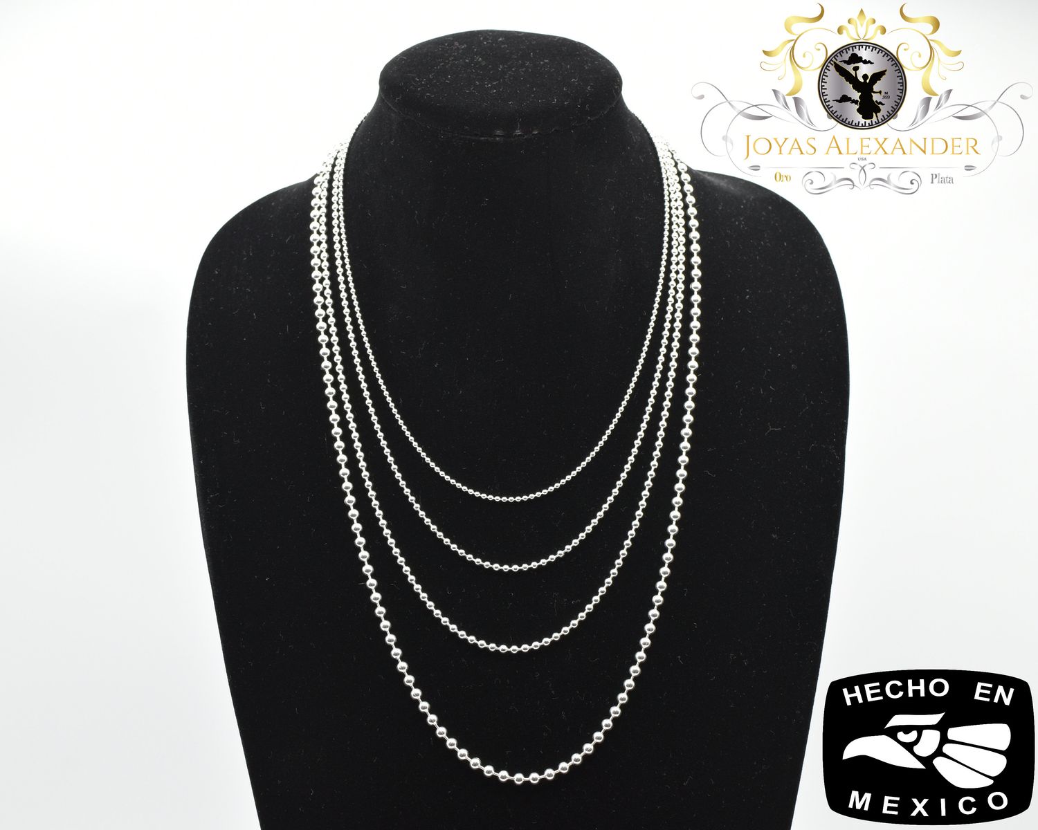Sterling Silver Ball Bead Army Military Chain Necklace Solid 925 Plata de Mexico Cadena Militar