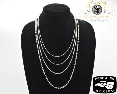 Sterling Silver Ball Bead Army Military Chain Necklace Solid 925 Plata de Mexico Cadena Militar