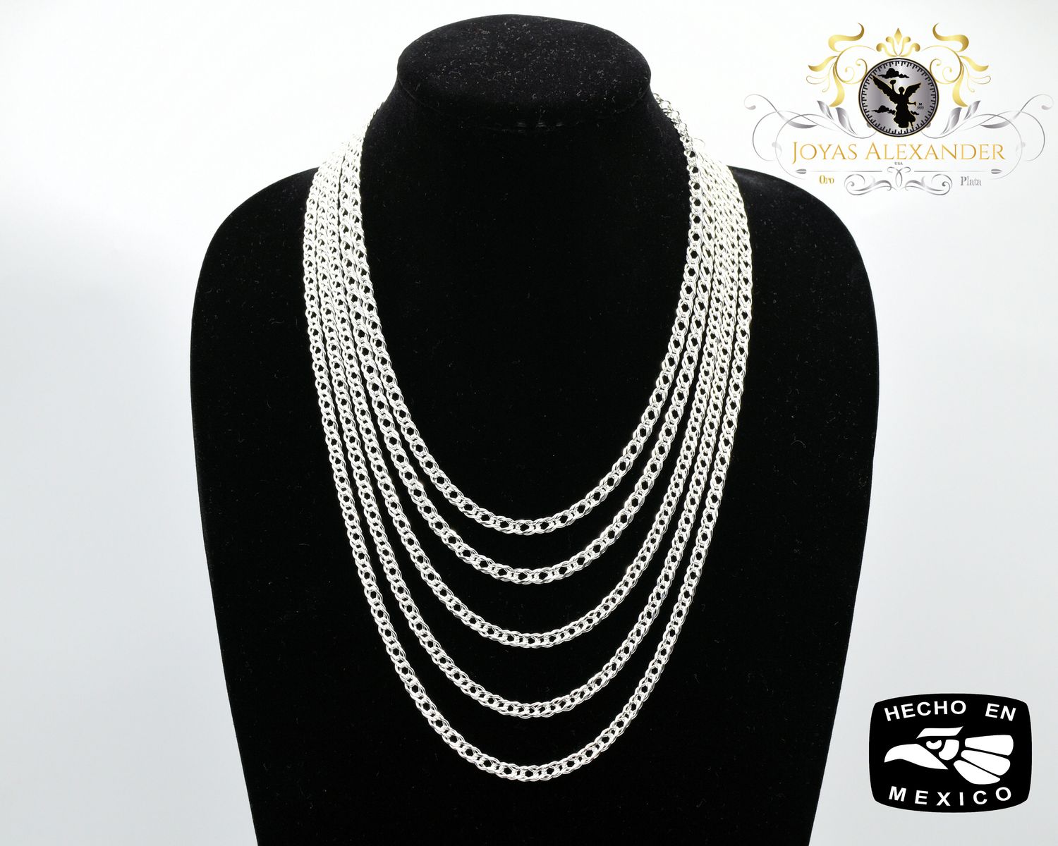 Sterling Silver Diamond Cut Pave Double Rombo Chain Double Link Plata de Mexico Cadena 925