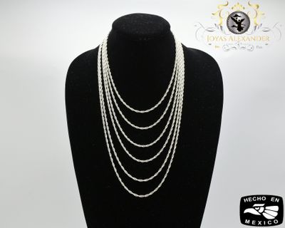 Sterling Silver Rope Chain Plain Men&#39;s Boy&#39;s Plata de Mexico Cadena 925 Women&#39;s Necklace