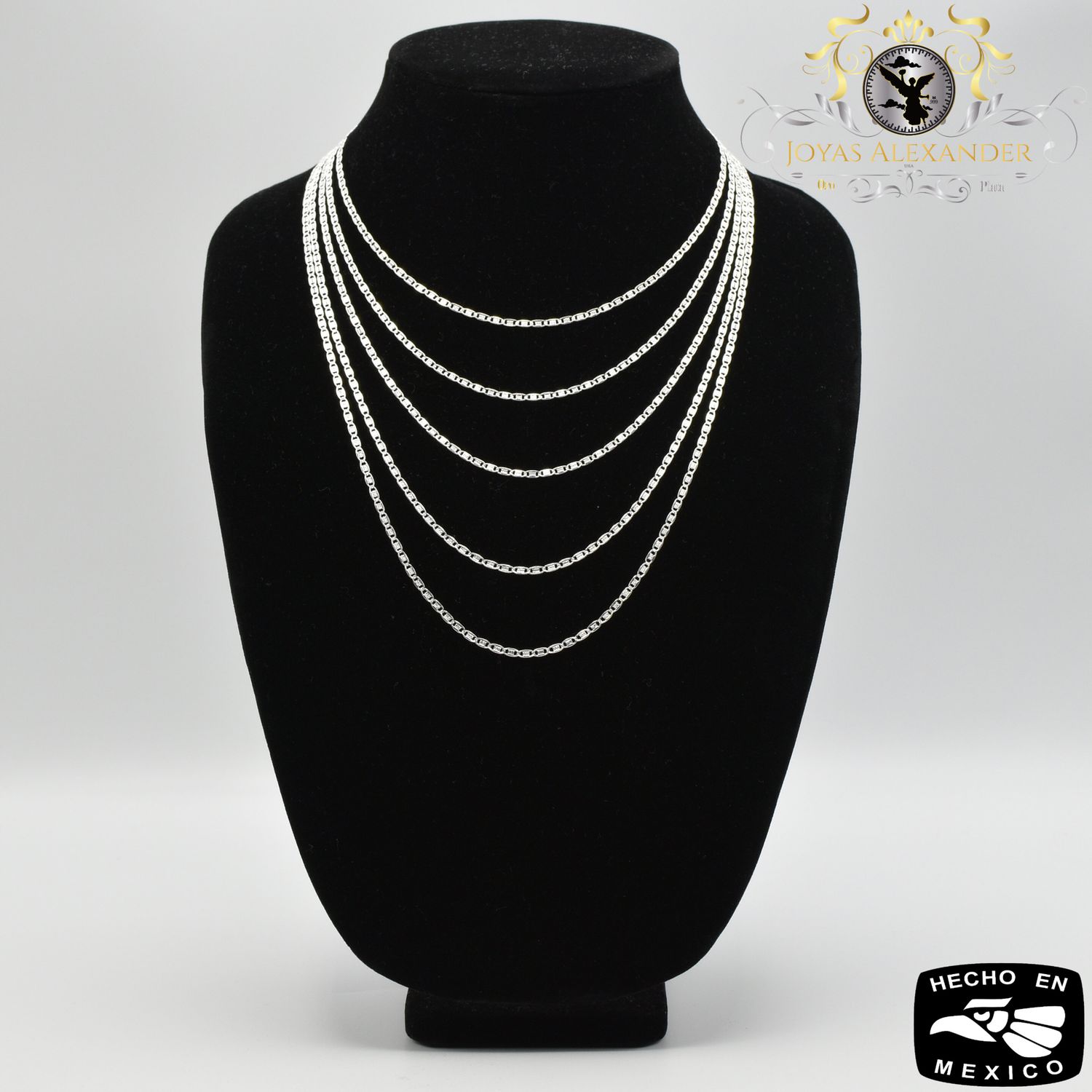 Sterling Silver Ladies Valentino Mirror Pave Necklace Chain Cadena Plata de Mexico
