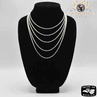 Sterling Silver Ladies Valentino Mirror Pave Necklace Chain Cadena Plata de Mexico