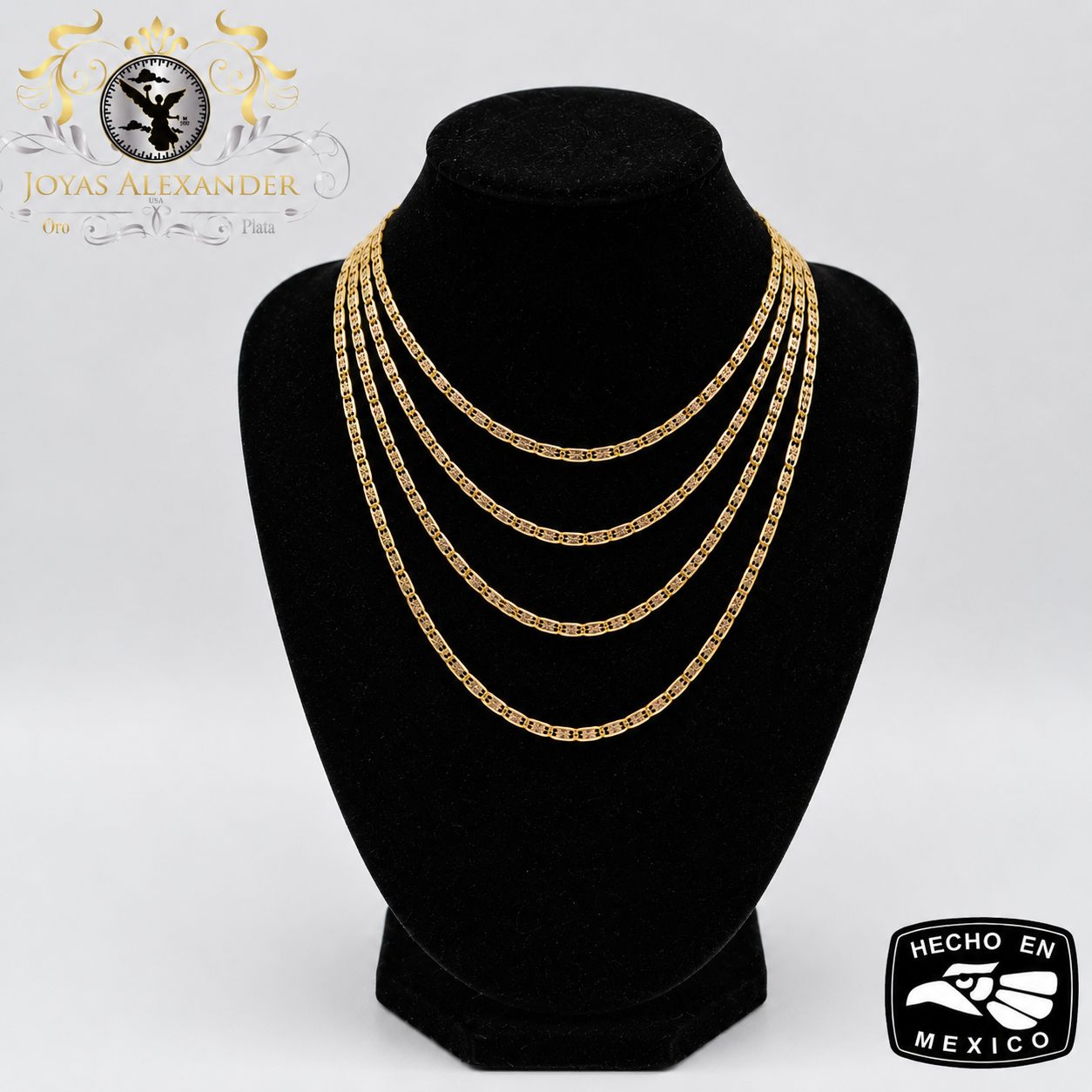 Valentino Link Diamond Cut Chain Necklace 14K Tri-Color Gold