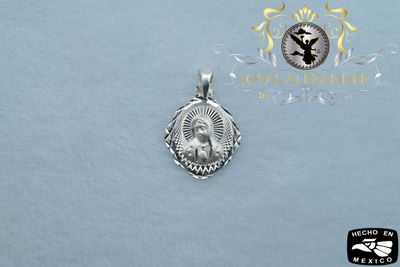 Sterling Silver Virgin Mary Medallion Diamond Cut Small